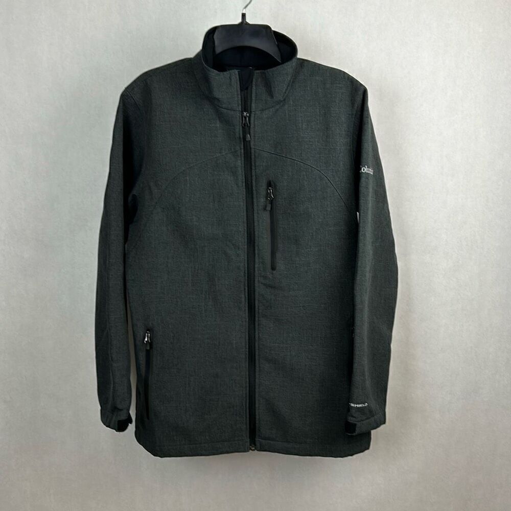 Columbia Mens Jacket Coat Gray Sz Medium Full Zip Softshell Front Hand Pockets